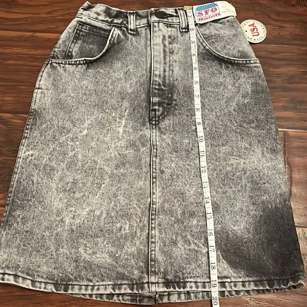 Vintage SFO Acid Wash Distressed Denim Skirt Made In USA Festival Concert NEW
